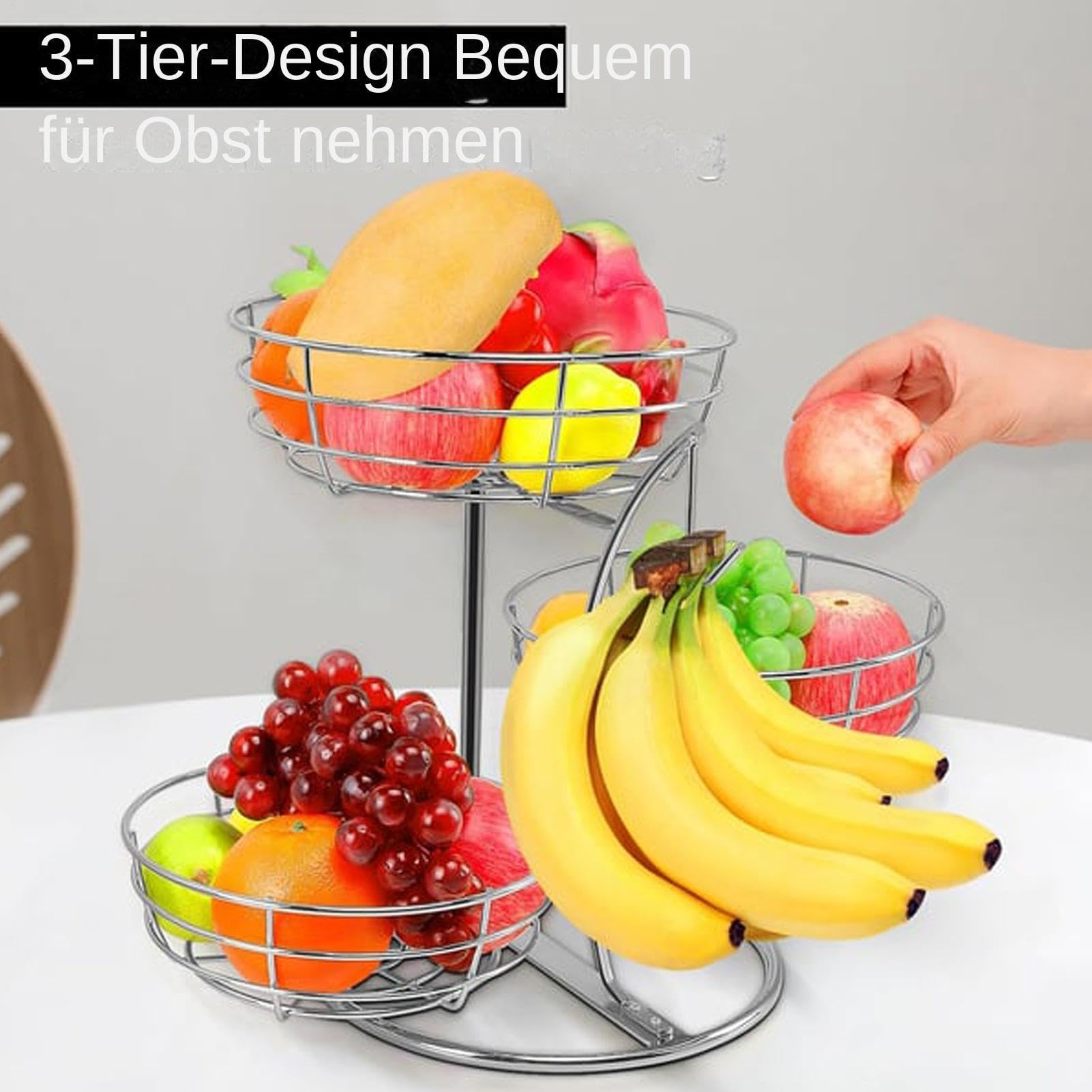 Contenitore per Frutta da Bancone a 3 livelli antiruggine con gancio | Espositori per frutta da piano di lavoro cucina Per Dispensa Casa Appartamento Festa Patate Cipolle Pane Snack
