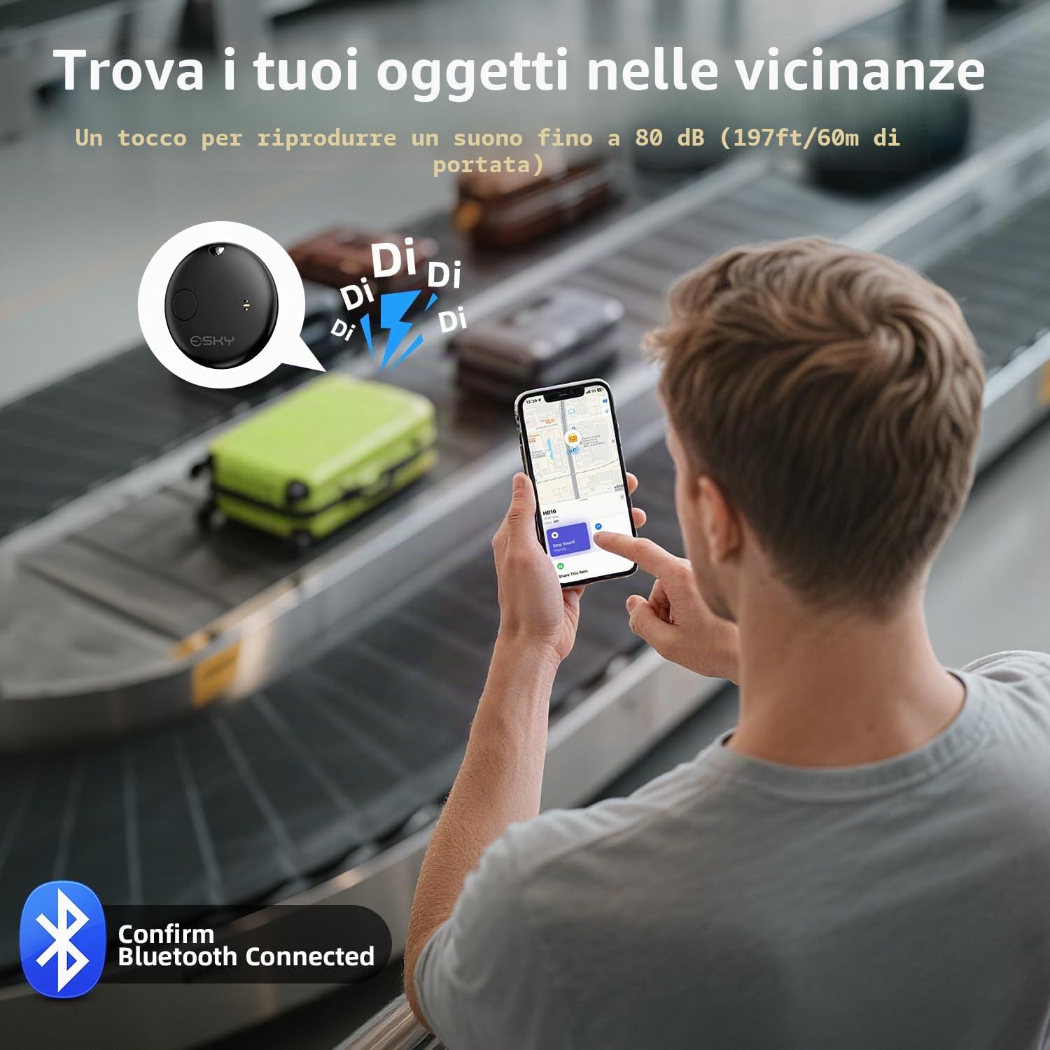 Esky Smart Tracker Tag Air Tracker Tag Compatibile con Apple Dov'è Bluetooth Localizzatore Oggetti Impermeabile IP67 Batteria Sostituibile 4 Pezzi