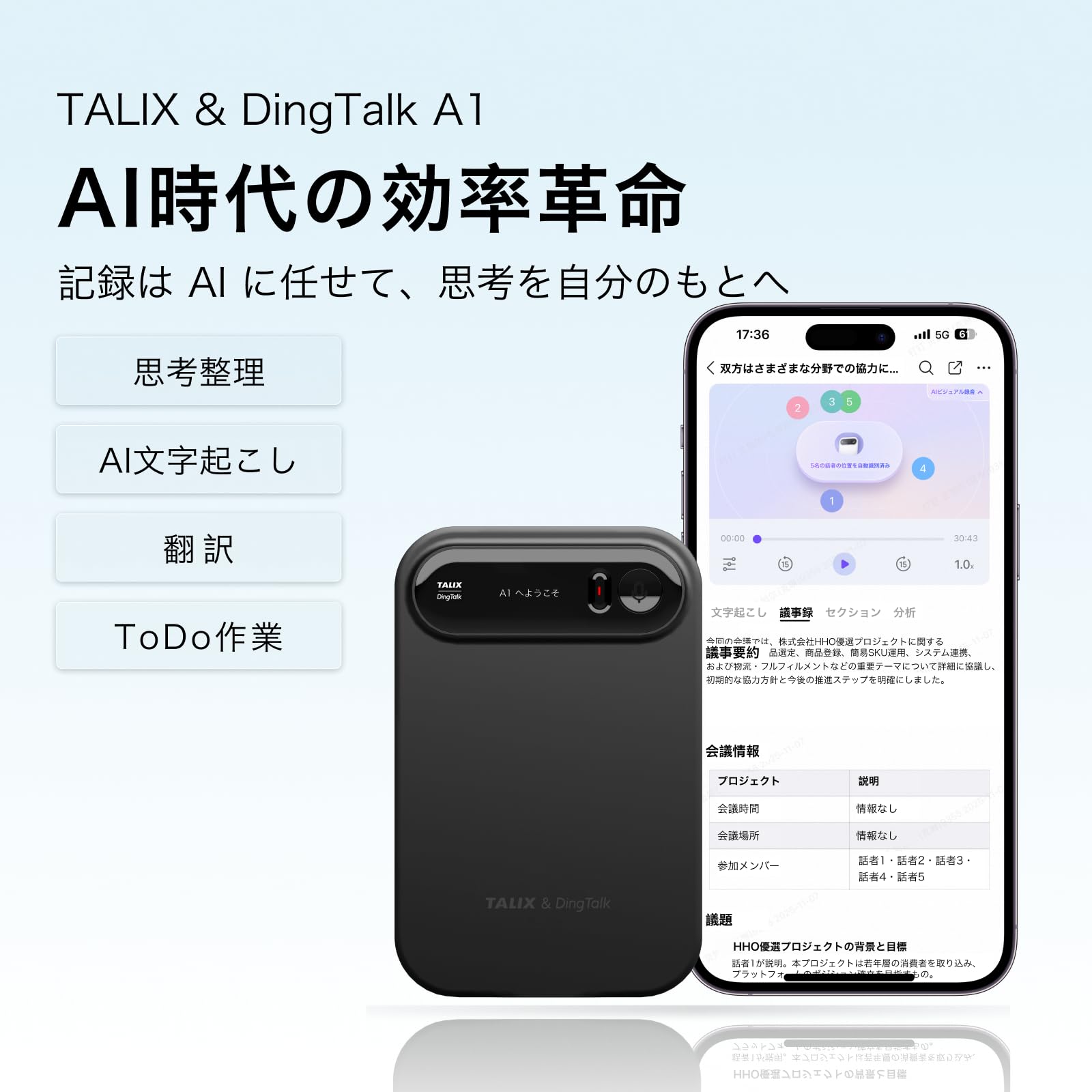 Amazon.co.jp: TALIX DingTalk A1 AIアシスタント ボイスレコーダー