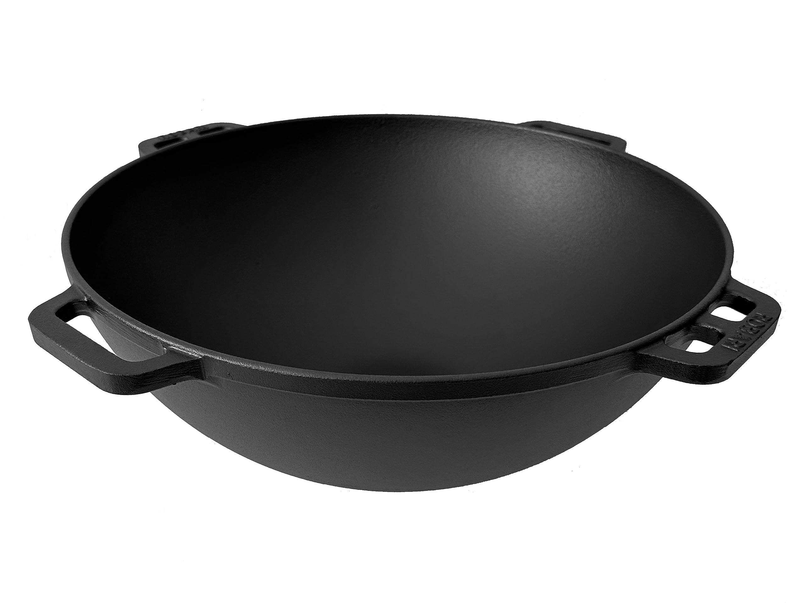 Gusseisen Kazan mit Deckel | Traditioneller Gusstopf | Kasan mit abgeflachtem Boden | Grillwok schwarz 12 L | Traditioneller Gusstopf, Abgeflachter Boden, Grillwok, Höhe 16 cm