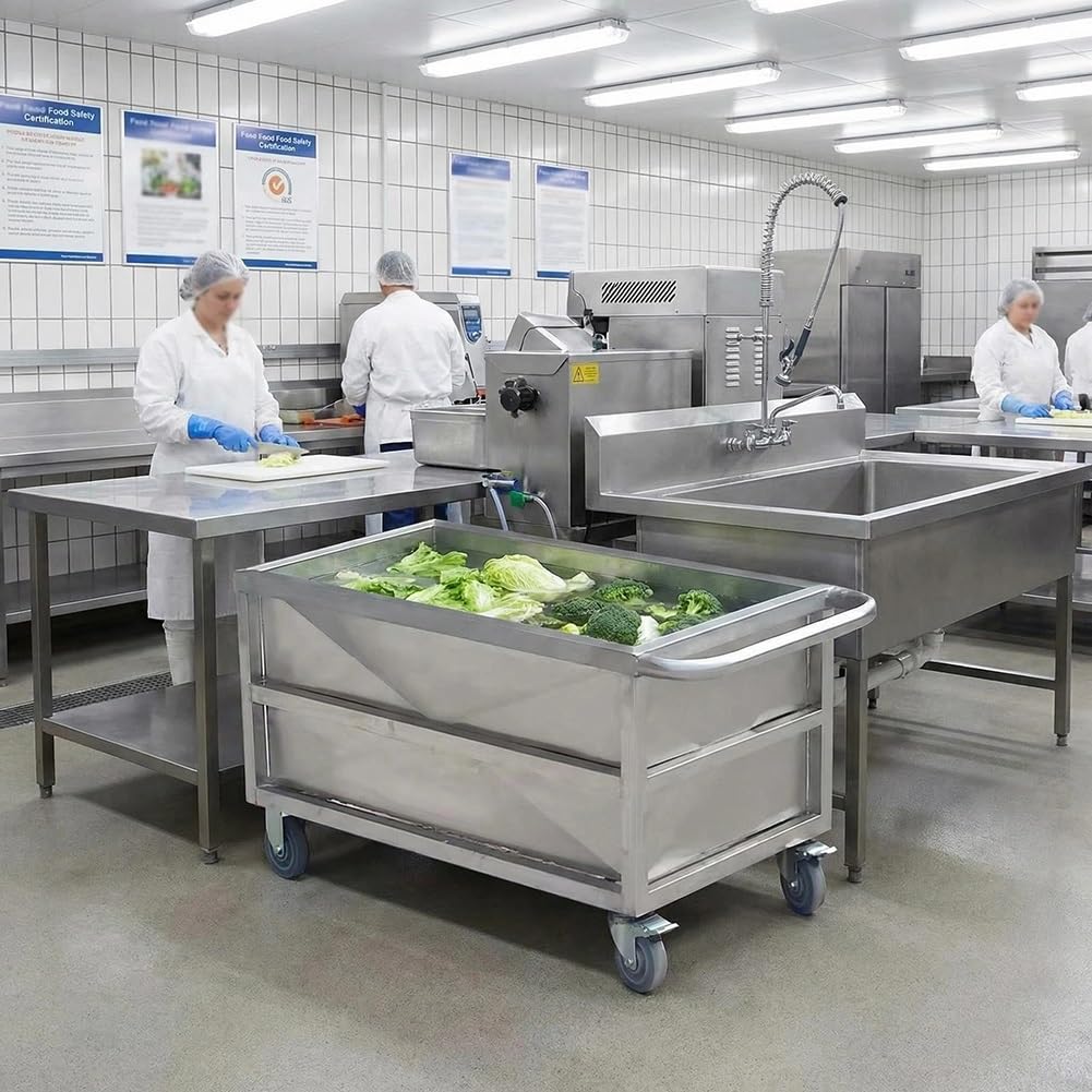 Carrello multiuso in acciaio inossidabile resistente con ruote, carrello commerciale mobile per serbatoio dell'acqua per la preparazione degli alimenti e uso della cucina del ristorante
