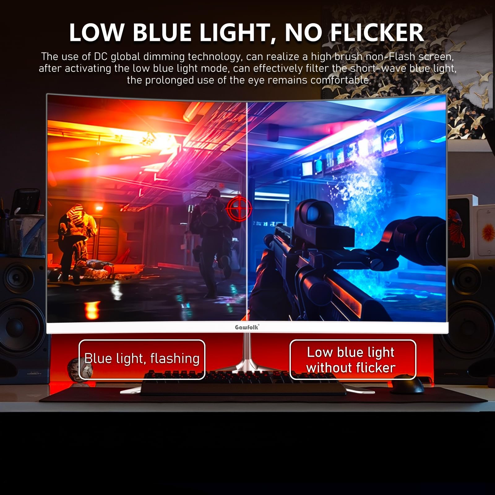 Gawfolk Monitor 24.5 Pollici 120Hz Gaming Curvo Schermo PC FHD (1080p) 1ms 100% sRGB HDMI/VGA Compatibile con Montaggio a Parete Bianco