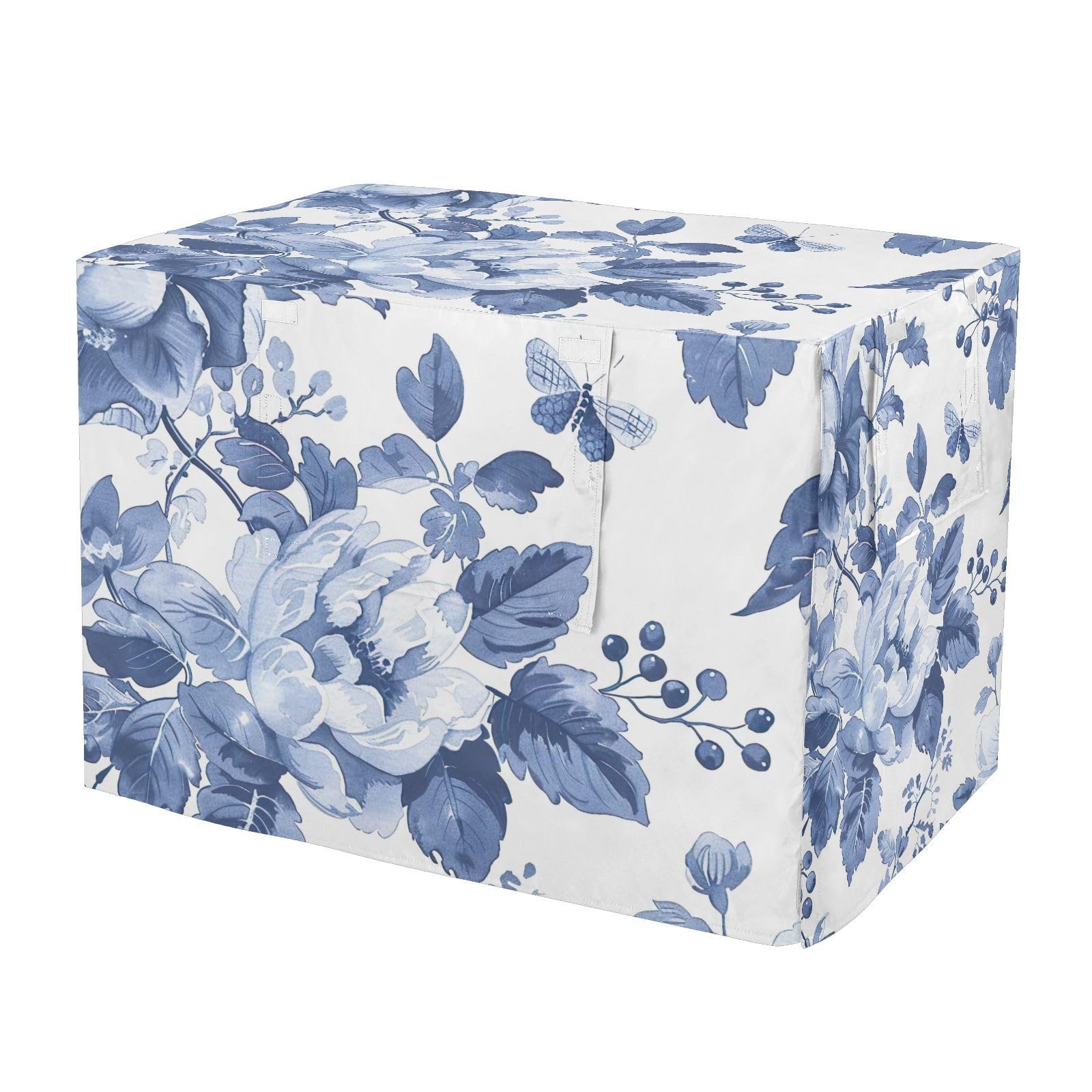 Housse de cage pour chien L résistante au vent motif floral bleu et blanc