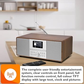 MS4 CD Player, FM Radio HiFi, AUX in, Bluetooth, Stereo, Walnut