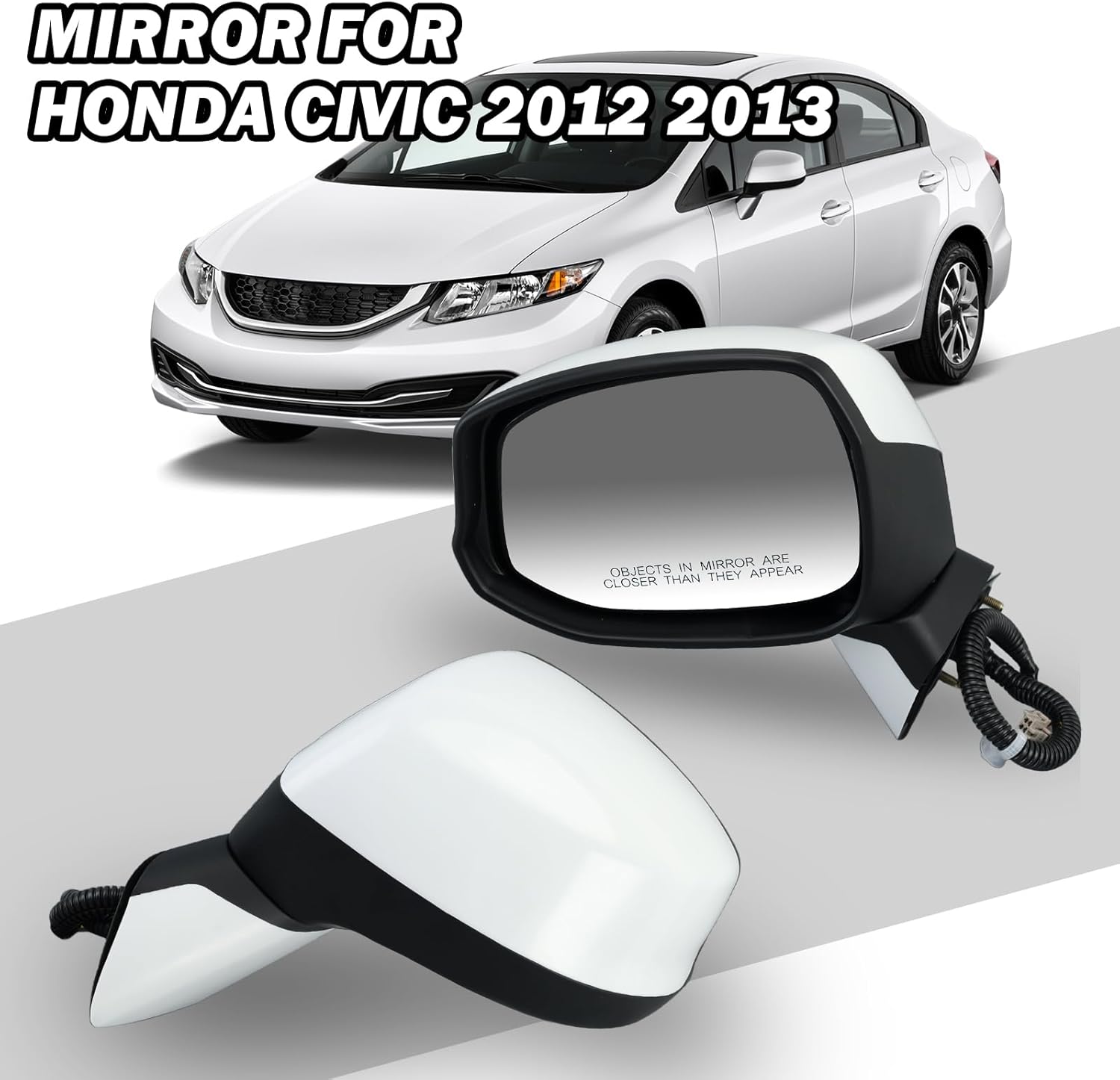 Driver Side Mirror Compatible with Honda Civic 2012 2013 2014 Rear View Mirror with Power Glass,Non-Heated Manual Folding Paintable White