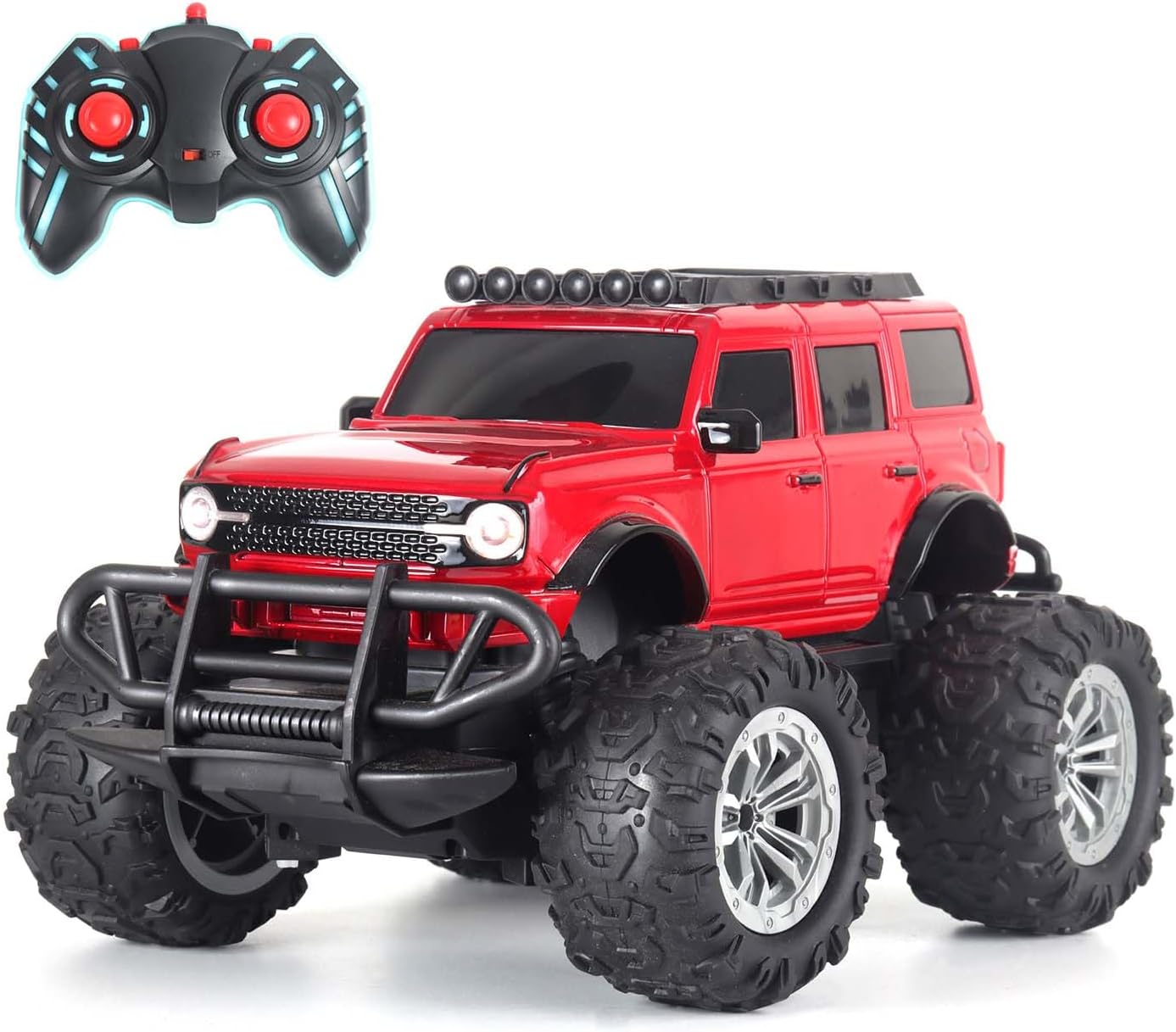popsugar Off Roader Rechargeable Remote Control Car | RC Car Monster Truck | 4 Headlight Modes | Lithium Battery | C-Type Charging | 2.4GHz Remote Controller | Made in India, Red