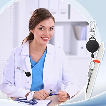 Geyoga 6 Pcs Retractable Pen Holders Retractable Badge Reel with Pen Pencil Clips for Lanyard Nurses ID Badge Doctor Teacher Student Employee Office Medical Workers Supplies