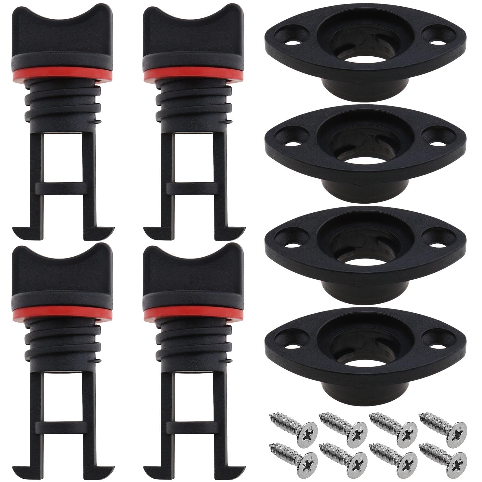 eMagTech 4Pcs Nylon Kayak Drain Plugs Replacement Kayak Scupper Plugs with Tapping Screws Boat Drain Plugs Kit Accessories for Kayaks Canoes Boat
