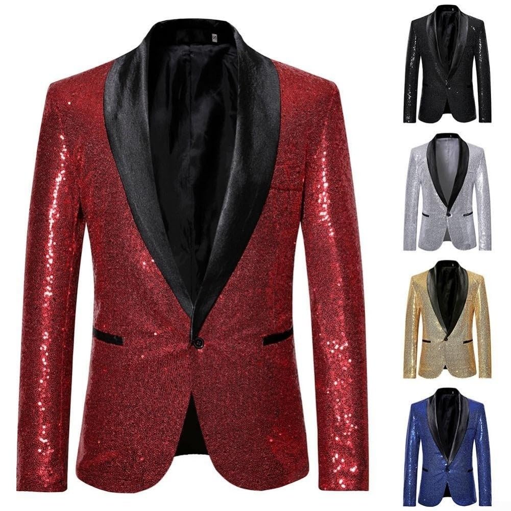 X35 - Traje para hombre, chaqueta blazer con lentejuelas, estilo europeo, chaqueta de rendimiento para discoteca, banquete, formal, para fiesta en escenario