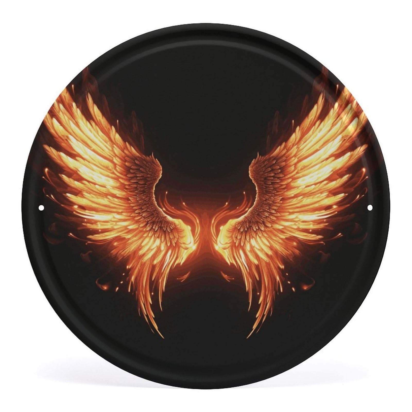 Fodpand Style Fire Angle Wings Round Wall Art Hanging Decorations, Wall Decor Modern Minimalist Artwork, Tin Sign Hanging Picture For Living Room, Bedroom, Office, Hallway, 11.8X11.8 Inch