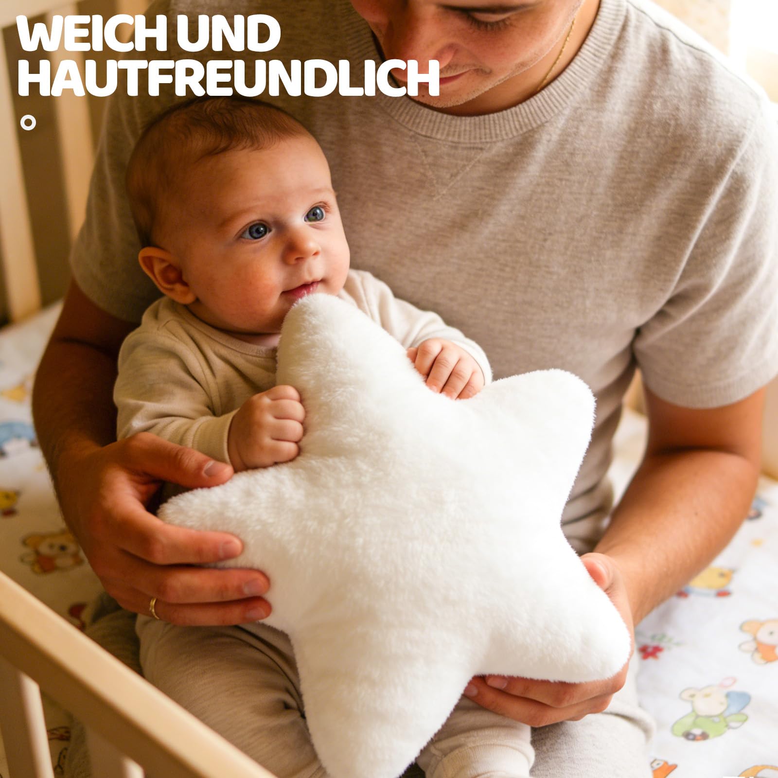 Coussin en peluche - Coussin décoratif en forme d'étoile pour enfant fille et garçon - Blanc - 30 x 30 cm