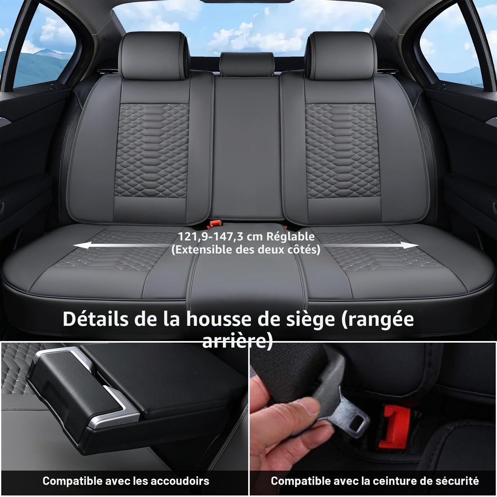 Coverado Housses de Siège de Voiture Universelles - Cuir Nappa imperméable Ensemble Complet de Housses de siège 5 sièges Protecteur de siège d'auto pour Avant et Arrière de Siège Auto | Housses de siège de voiture universelles, compatibles avec berlines,
