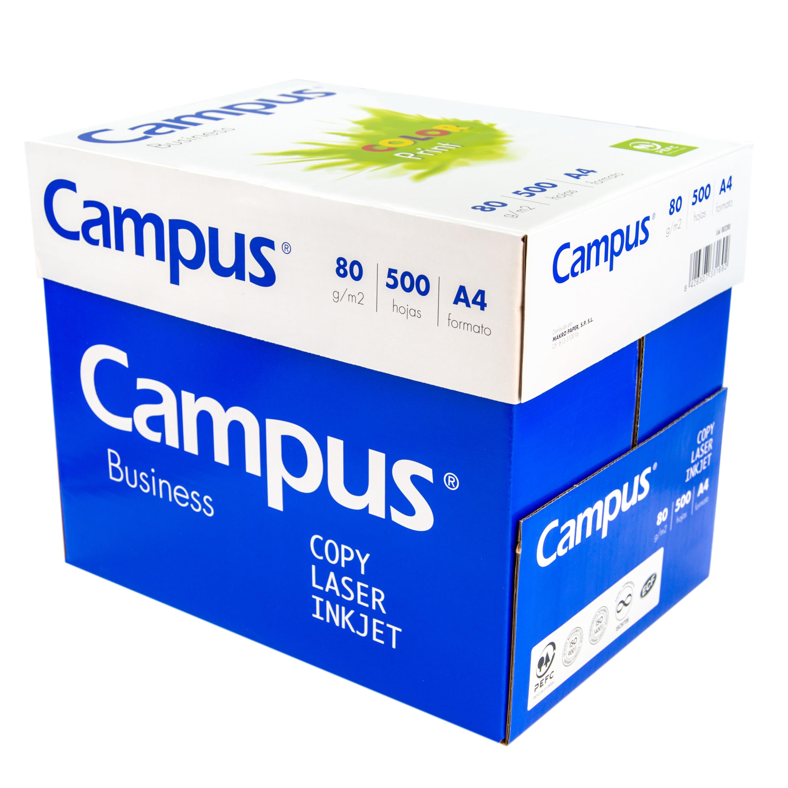 Campus – Folios A4 80gr, 2500 Hojas de Papel Multiusos para Impresora Inkjet, Láser y Fotocopiadora, Ideal para Oficina, Hogar y Escuela (2500 Hojas)