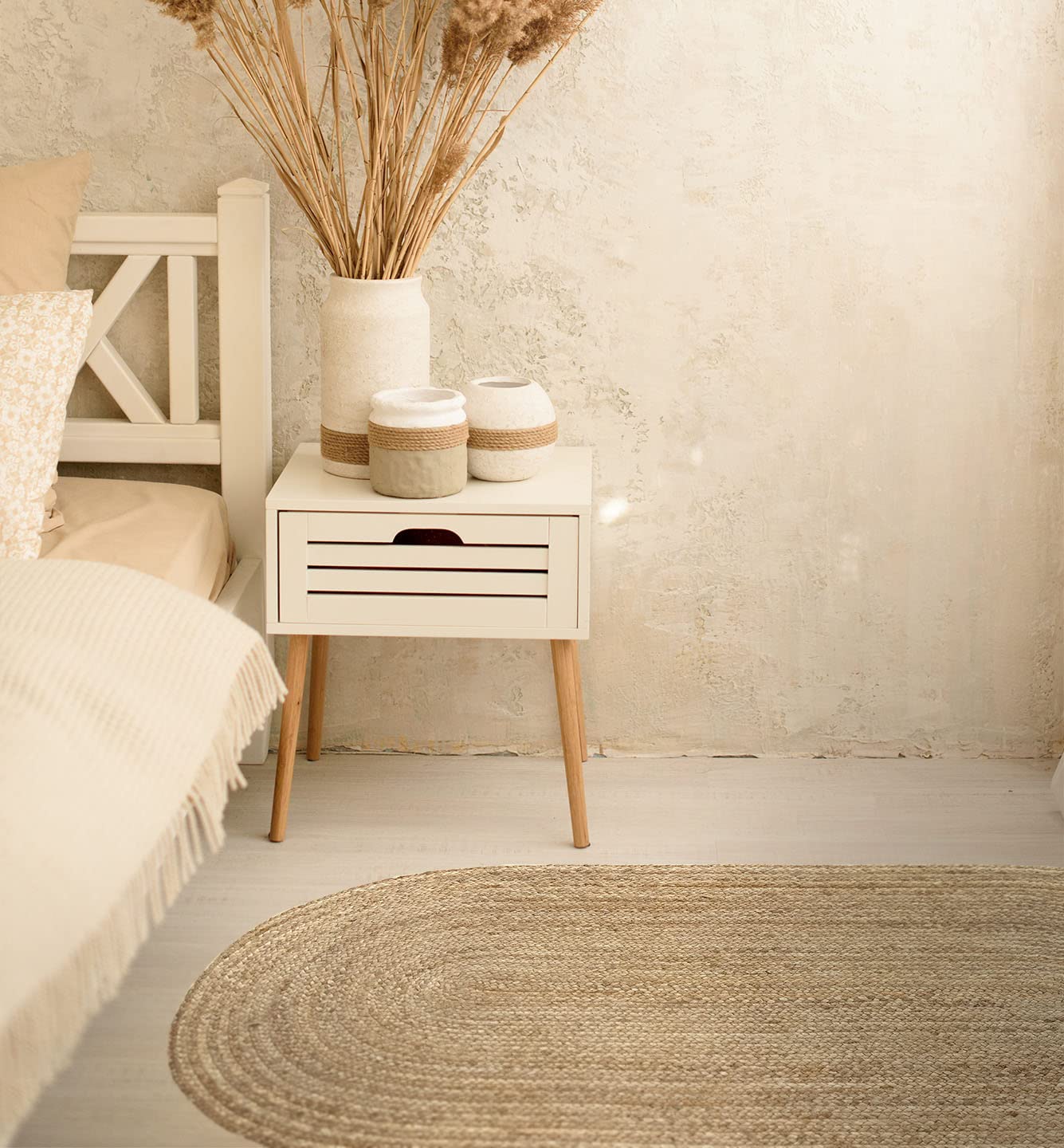 HAMID - Jute-Teppich Alhambra Oval Natural Color, 100% handgemachter Jutefaser-Teppich, für Wohnzimmer, Schlafzimmer, Dekoration, (70x140cm)