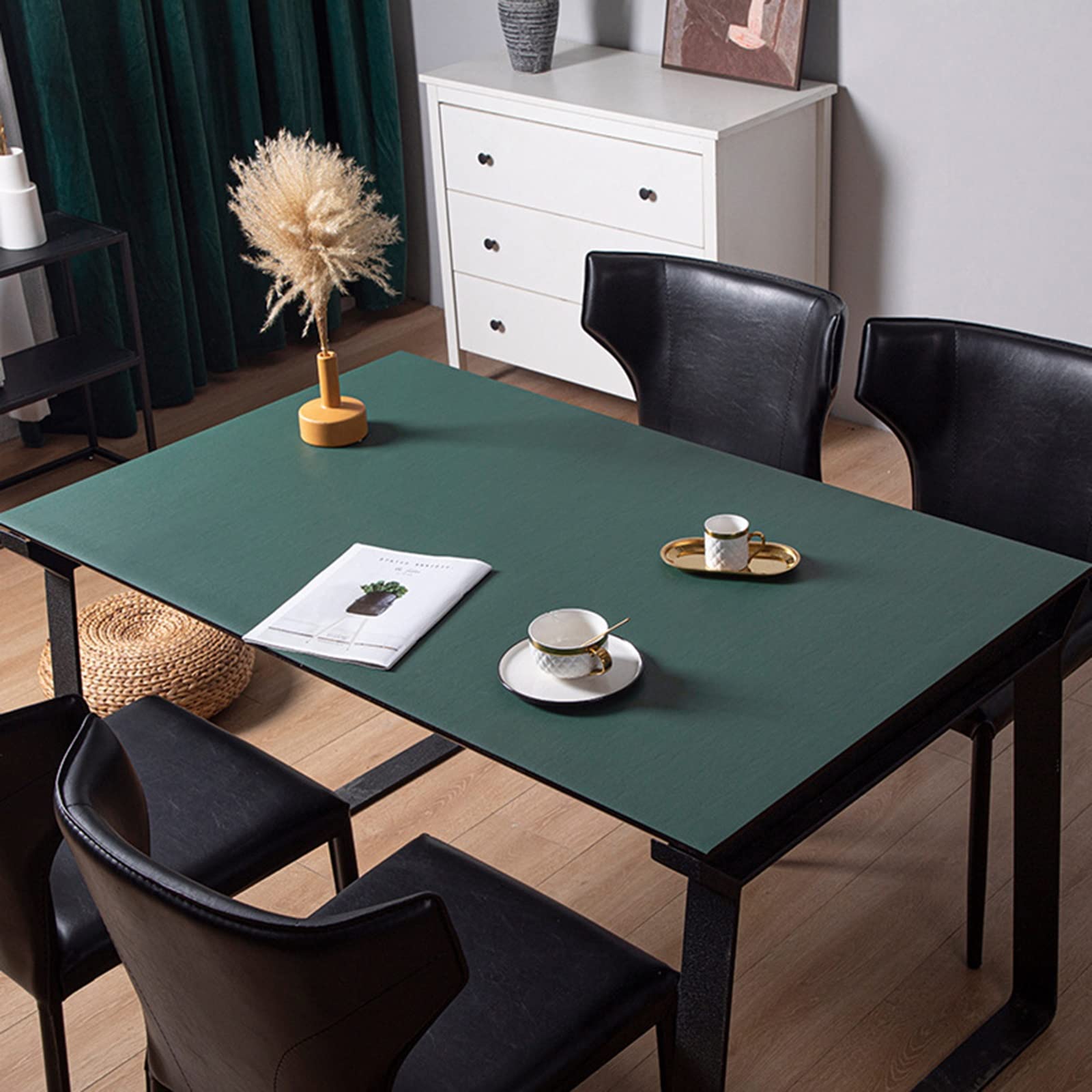 Nappe de table en cuir PU vert imperméable essuyable et résistante