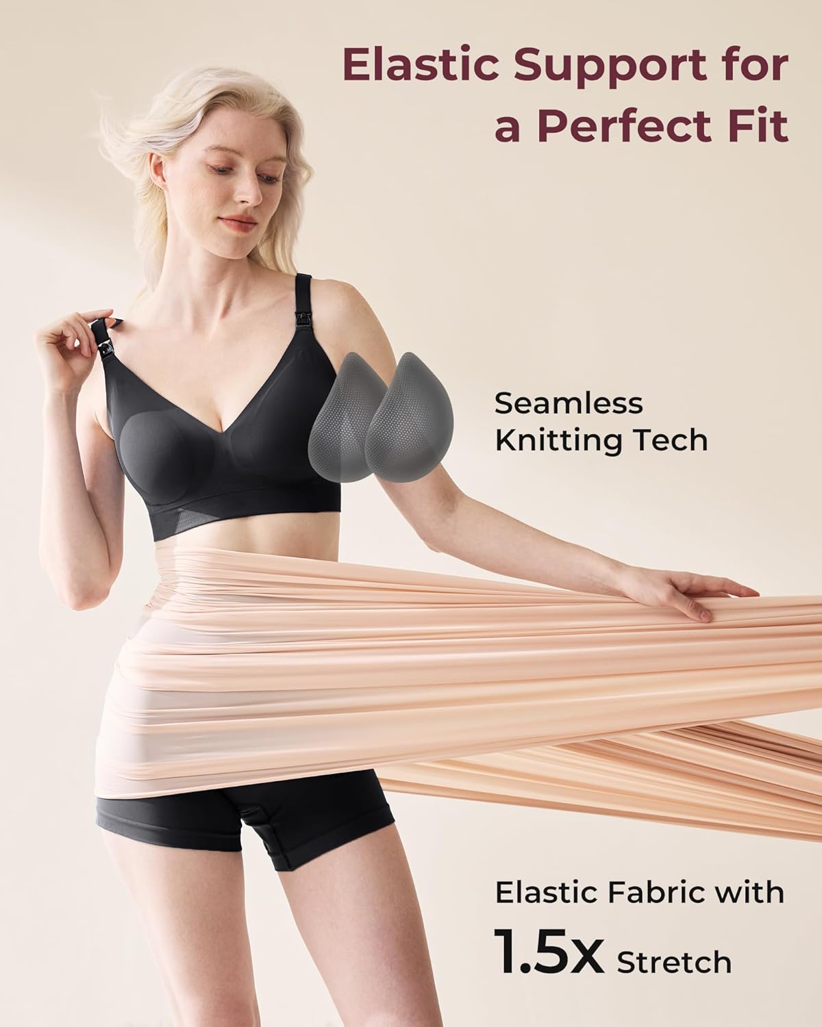 Momcozy CoolFit Nursing Bras for Breastfeeding, Fixed Padding Ultra Stretch Seamless Jelly Strip Maternity Bra, Wireless - Image 3