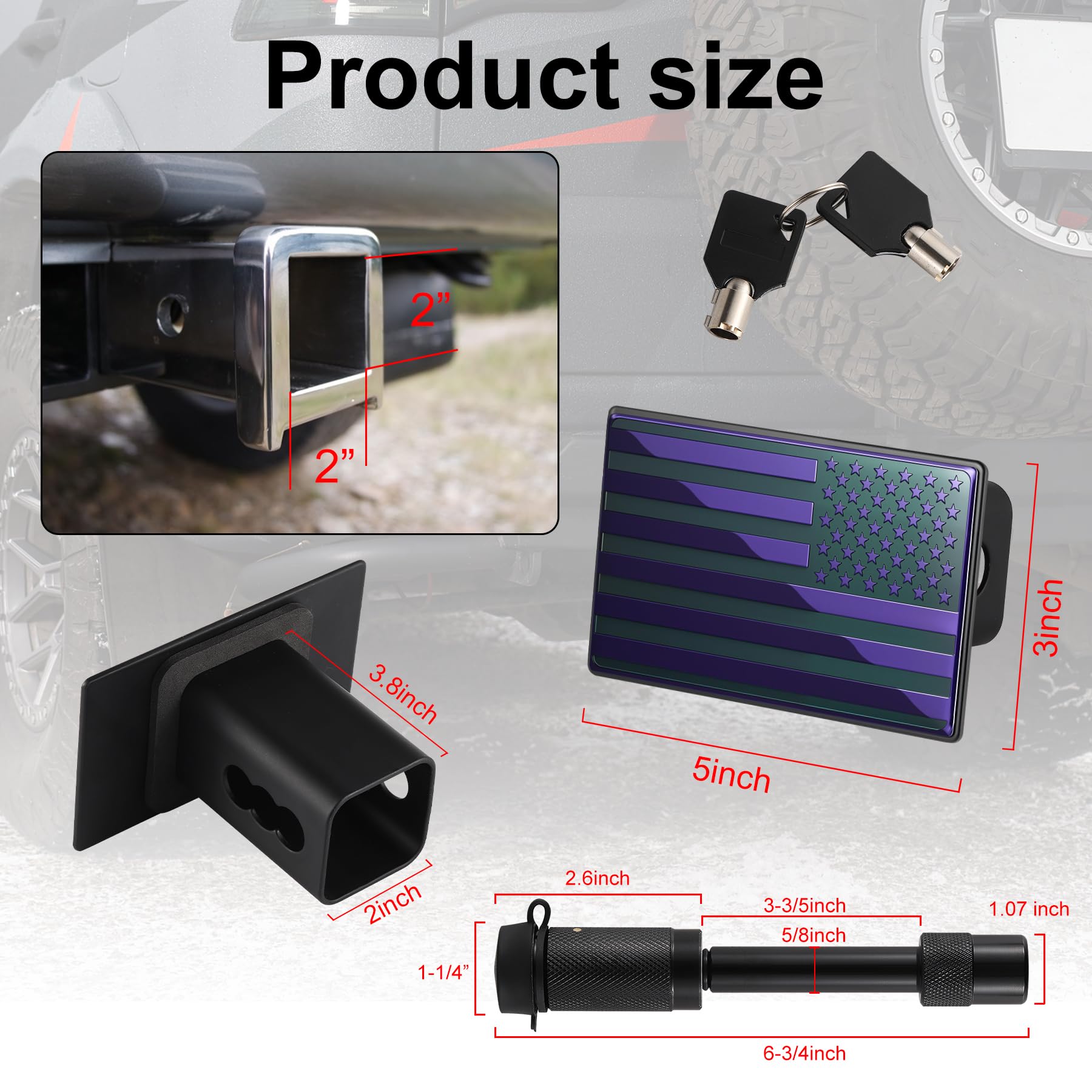 SINGARO Tow Hitch Cover, Heavy American Flag Metal Trailer Hitch Cover for 2 Inch Receivers, Ideal for Truck Accessories with 5/8-Inch Pin Diameter Trailer Hitch Lock (Purple)