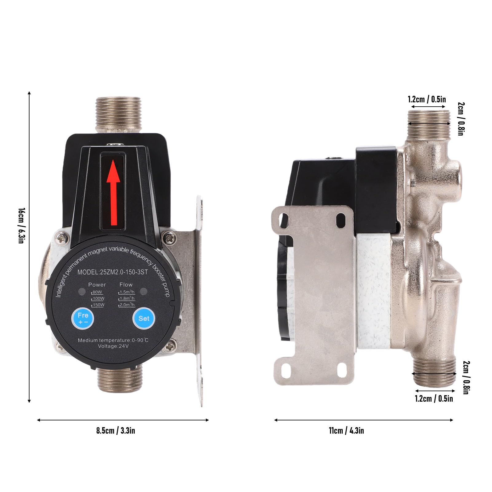 SEAFRONT Bomba de Aumento de Presión de Agua, Bomba de Presión de Agua de | Hierro Fundido y Acero Inox, Rosca Macho 12 Mm, Ducha/lavabo/WC, 60% Menos Consumo, IP64, Líquido 0-90℃