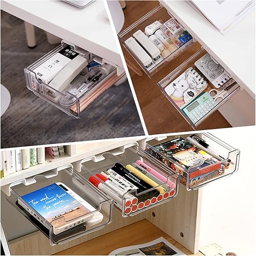 Miniatura 6 de RHBLME Paquete de 5 cajones debajo del escritorio, cajones para debajo del estante deslizables autoadhesivos, accesorios de cajón de escritorio