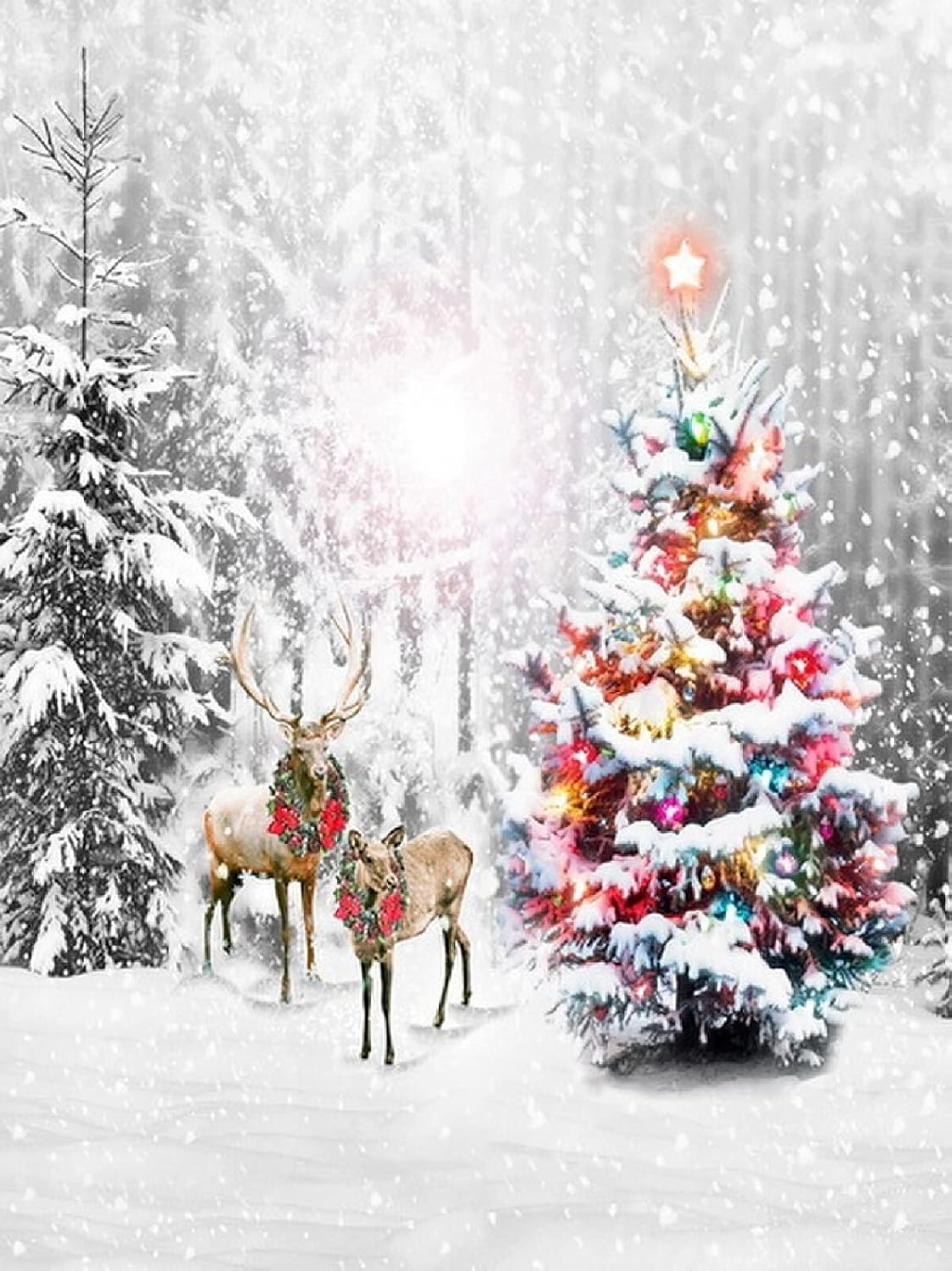 Large Fibre Optic LED Light Up Christmas Canvas Picture Many Light