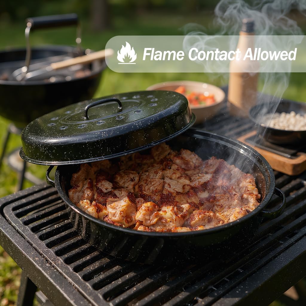 Turkey Roaster Pan 18in Roasting Pan With Lid Enamel Carbon Steel Roaster Pot with 16in Inner Diameter,18 Pound Large Capacity High Temperature Resistance Oval Cookware - Image 7