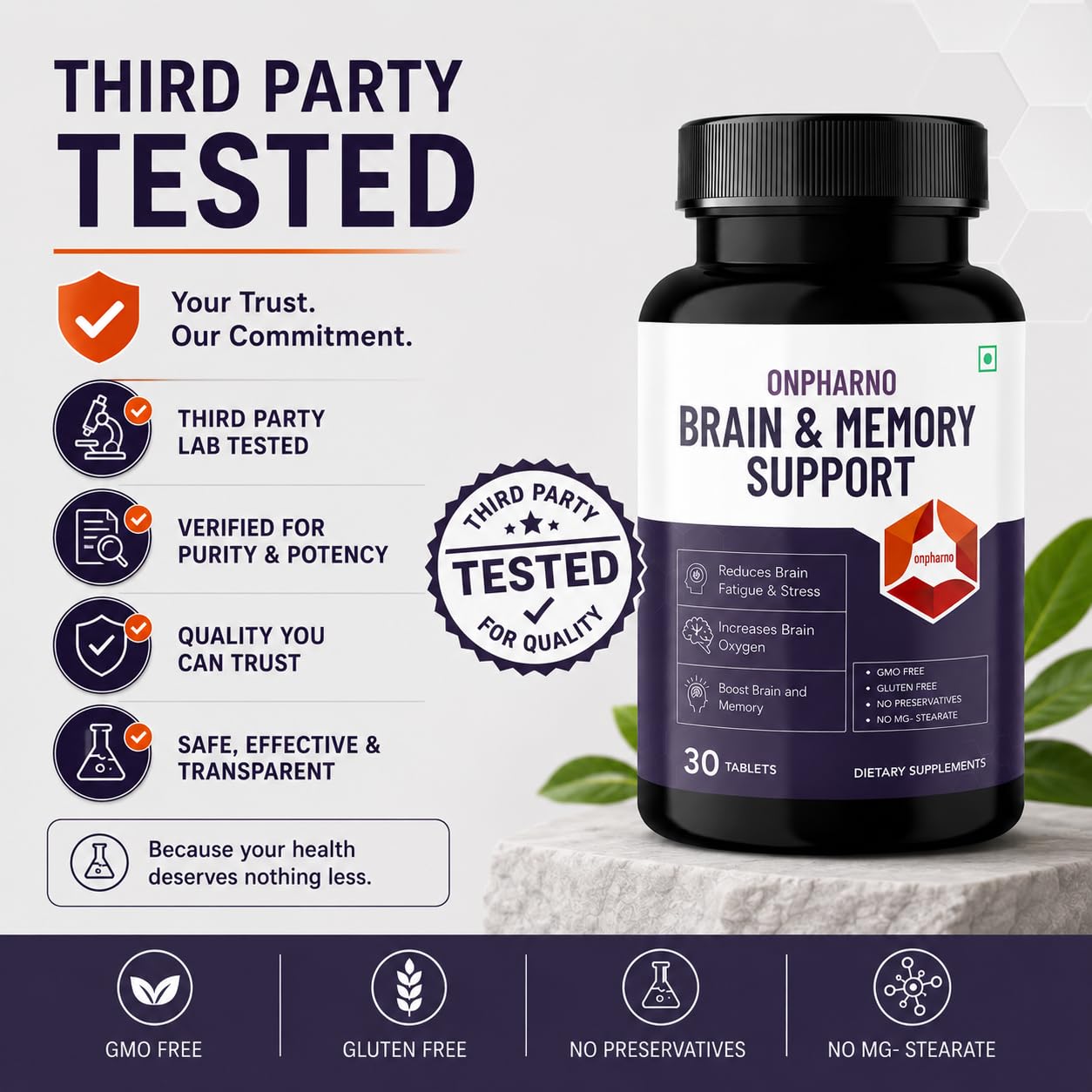 Brain & Memory Support combines L-Theanine, Phosphatidylserine, Alpha GPC Choline, Brahmi, Panax Ginseng, Ginkgo Biloba | Reduces Stress & Improves Mental Performance - 30 Tablets (Pack of 1) — Amazon image 8