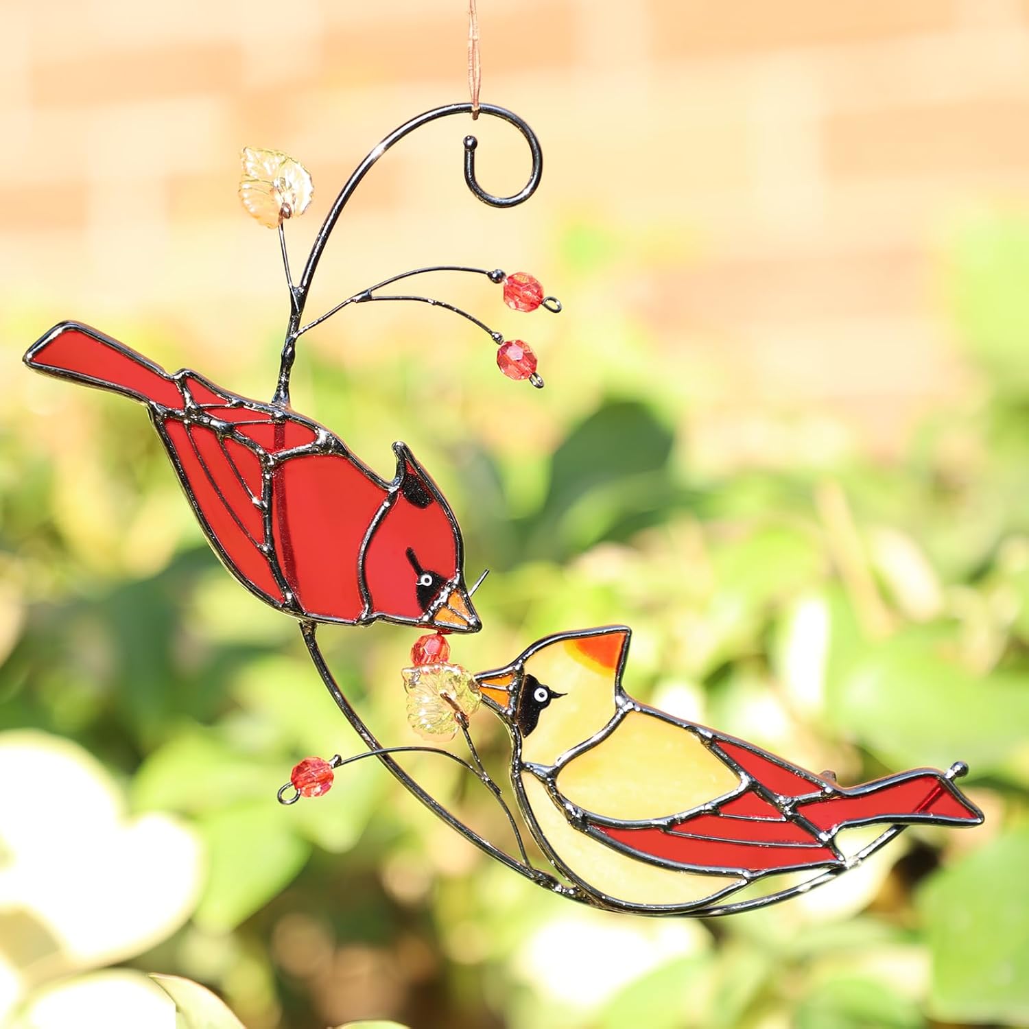 Handmade Cardinal Stained Glass Suncatchers Window Hanging Ornament for Christmas,Memorial Gifts for Women,Red Birds Sun Catcher Decora,Bird Lover Gifts,Real Glass Unique Design - Image 9
