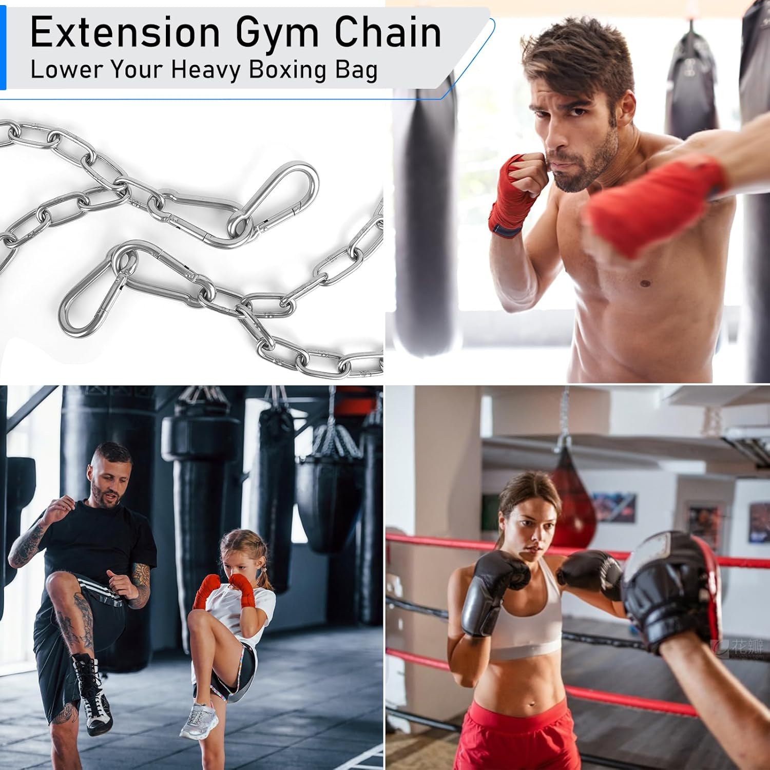 2 Pack 30 Inch Heavy Duty Chains, 1/5 Inch Thick Steel Hanging Chain with Spring Snap, Easy to Install Chain Extender for Punching Boxing Bag, Hammock, Porch Yoga Trapeze Swing, Silver, 440LB - Image 3