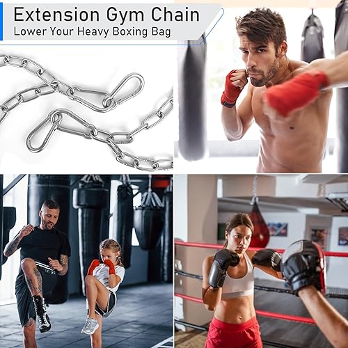 Miniatura 3 de Paquete de 2 cadenas resistentes de 30 pulgadas, cadena colgante de acero de 15 pulgadas de grosor con broche de resorte, extensor de cadena fácil