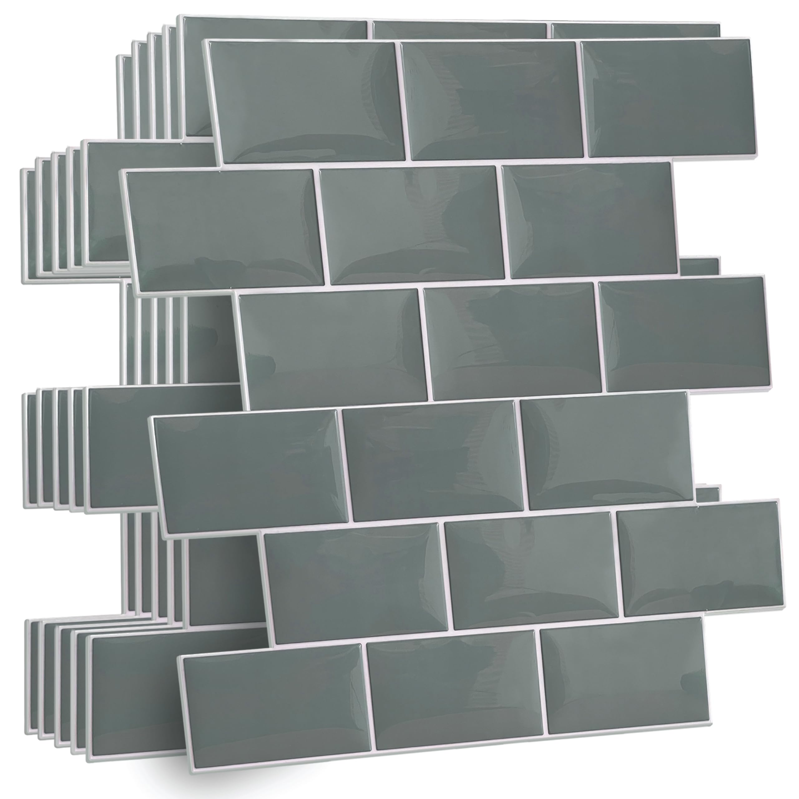 WALPLUS 20 Grey Metro Tile Stickers – Thick 3D Self-Adhesive Wall Tiles for Kitchens & Bathrooms (30x15cm)