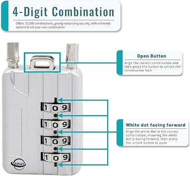4 Digit Cable Combination Locks 20 inches(50cm) Bold Cable for School Gym Locker,Helmet,Filing Cabinets,Toolbox,Luggage Suitcase,knapsack,Cable 5mm Diameter,Silver