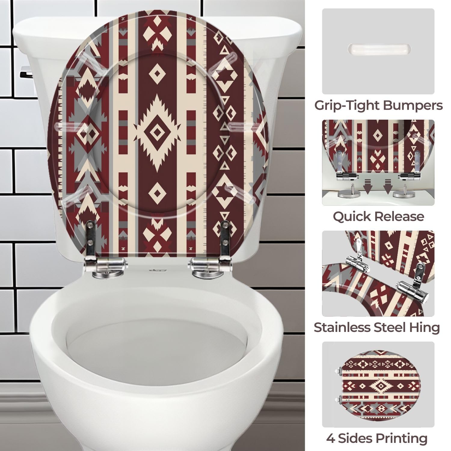 Asiento de inodoro redondo de resina SW Aztec con bisagras QuietClose para baño.