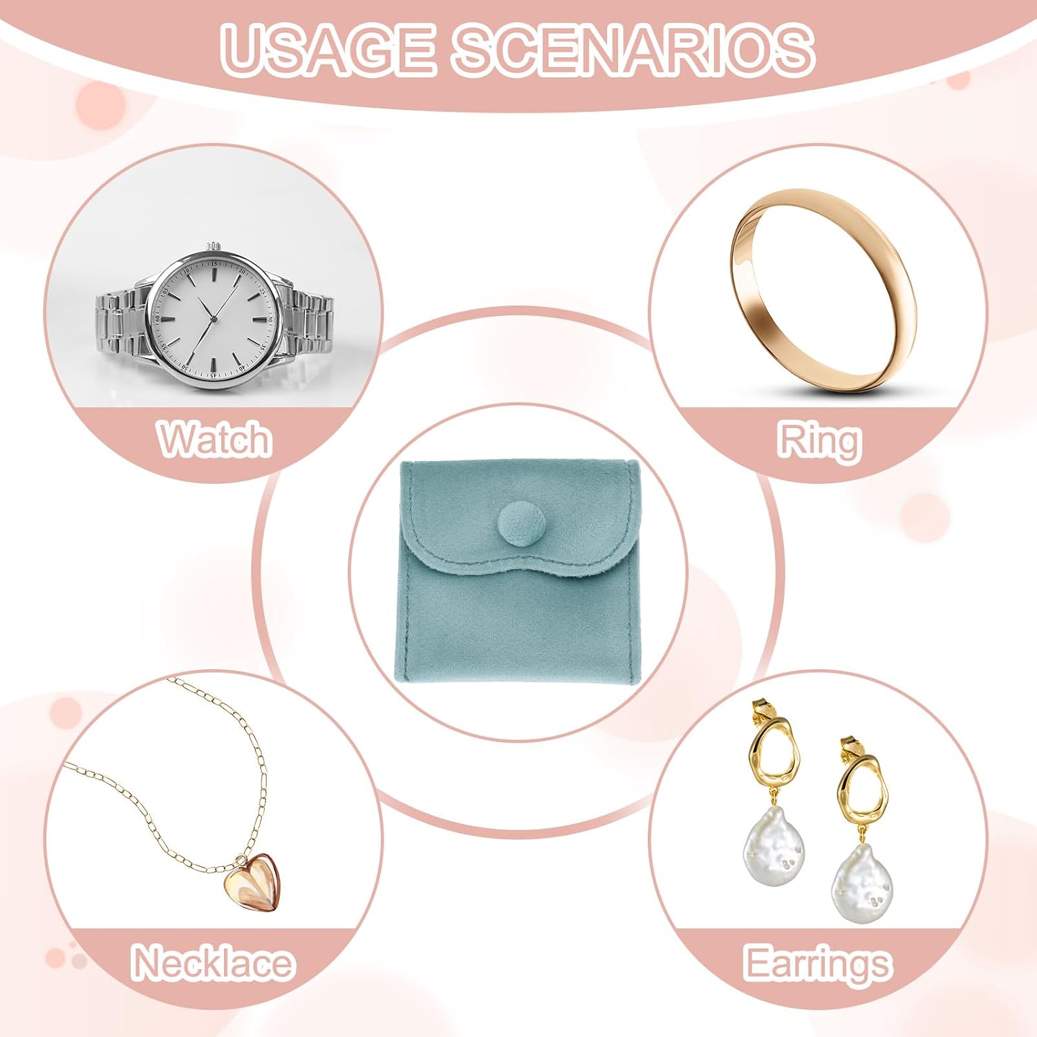 PATIKIL Velvet Jewelry Pouches, 6 Pcs Jewelry Packaging Gift Bags with Snap Button for Bracelet Rings Watch Necklace, (3"x3"/4"x4"/4"x5") Blue