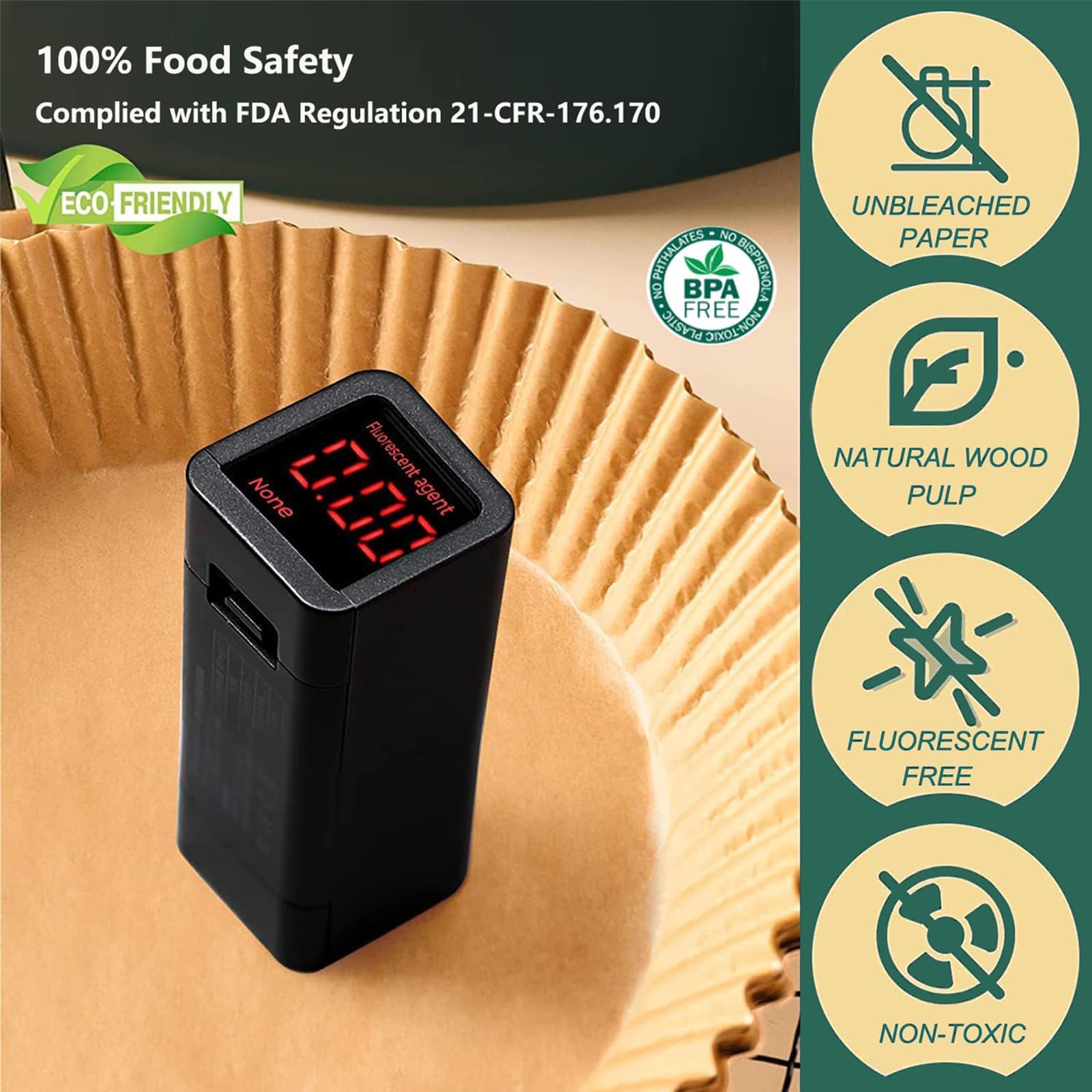 Papier Cuisson pour Ninja Air Fryer, 100 Pièces Rectangulaires 20x14cm Sulfurisé Épaissi