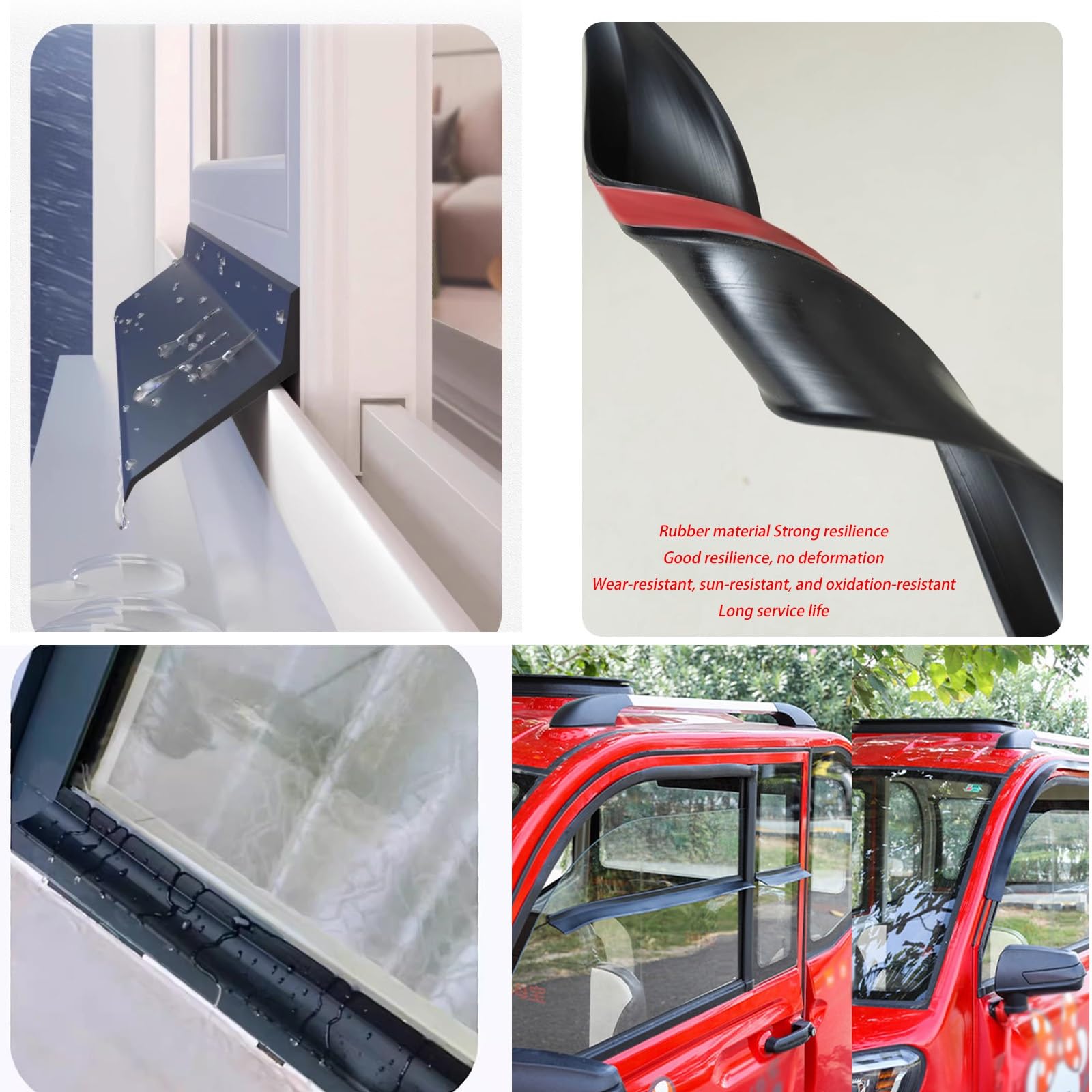 Burlete para Ventanas, Junta de Goma autoadhesiva Flexible para Puertas y Ventanas, Kit Deflector de Lluvia y sellador contra Corrientes de Aire, Tapa antigoteo eficaz para Bloquear Fugas de