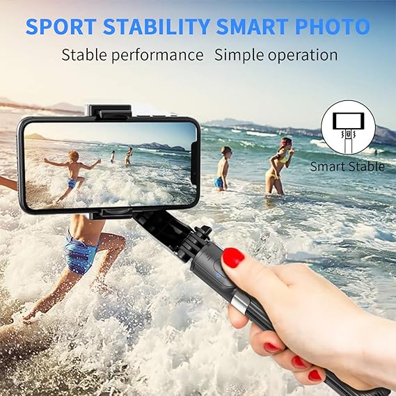 Gimbal Stabilizer for Smartphone ,with Retractable Selfie Stick and Tripod,1-Axis Multifunction Remote 360Automatic Rotation, Auto Balance for iPhone/Android