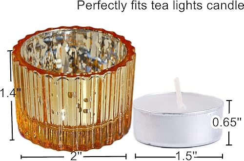 Miniatura 7 de VOHO 24 portavelas votivas doradas para decoraciones navideñas, velas de té, centros de mesa dorados para mesa, portavelas pequeño acanalado para