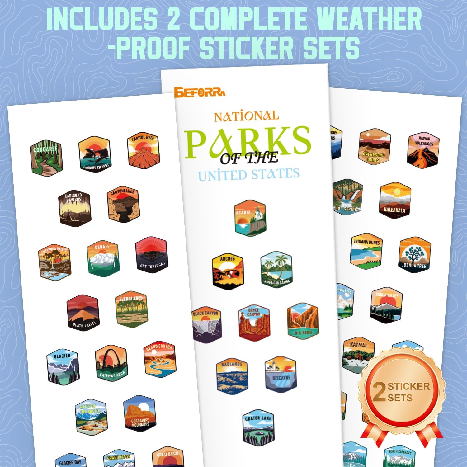 National Parks Water Bottle with 63 Waterproof Stickers & Carry Strap, Durable Plastic Water Bottle 32oz Hiking Water Bottles for Travel, Camping, Gifts for Kids, Men, Women Tritan, BPA Free - Image 7