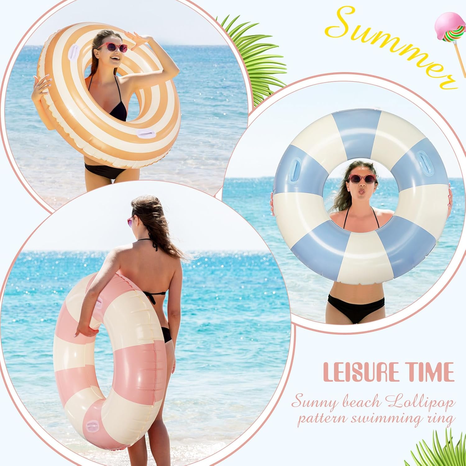 Libima 4 Pcs Inflatable Pool Floats, Pool Floaties Swim Rings Pool Tubes Donut Fruit Hawaiian Tire Inner Tubes Floaties for Adults Hawaiian Beach Party Decorations