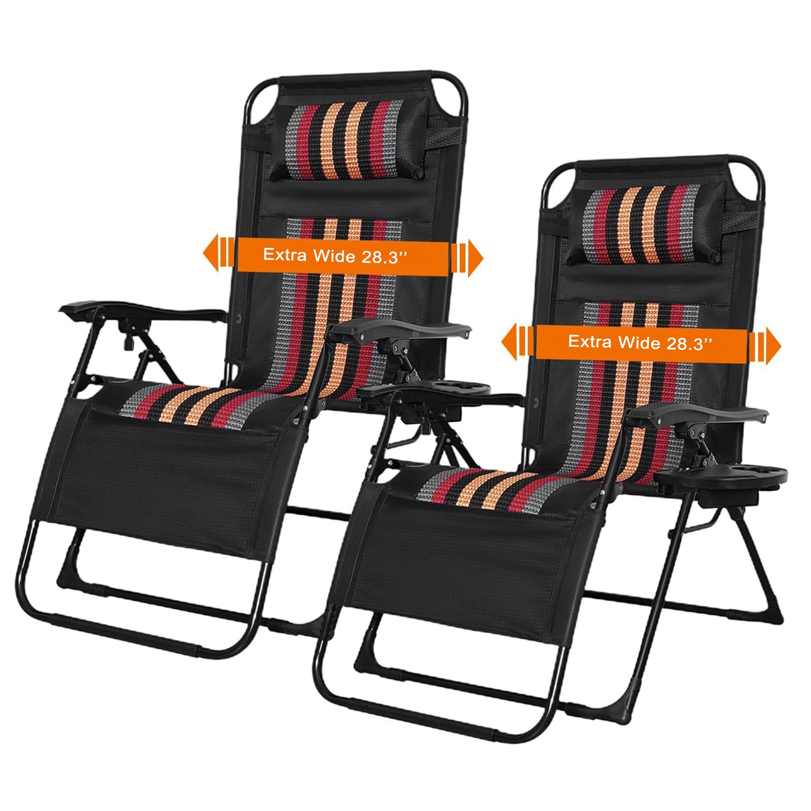 Ogimeka Set of 2 Zero Gravity Chairs Sun Loungers with Cup Holder and Phone Hoder, Adjustable Reclining Garden Chairs, Foldable Sunlounger for Patio Garden Camping Beach Pool (A)