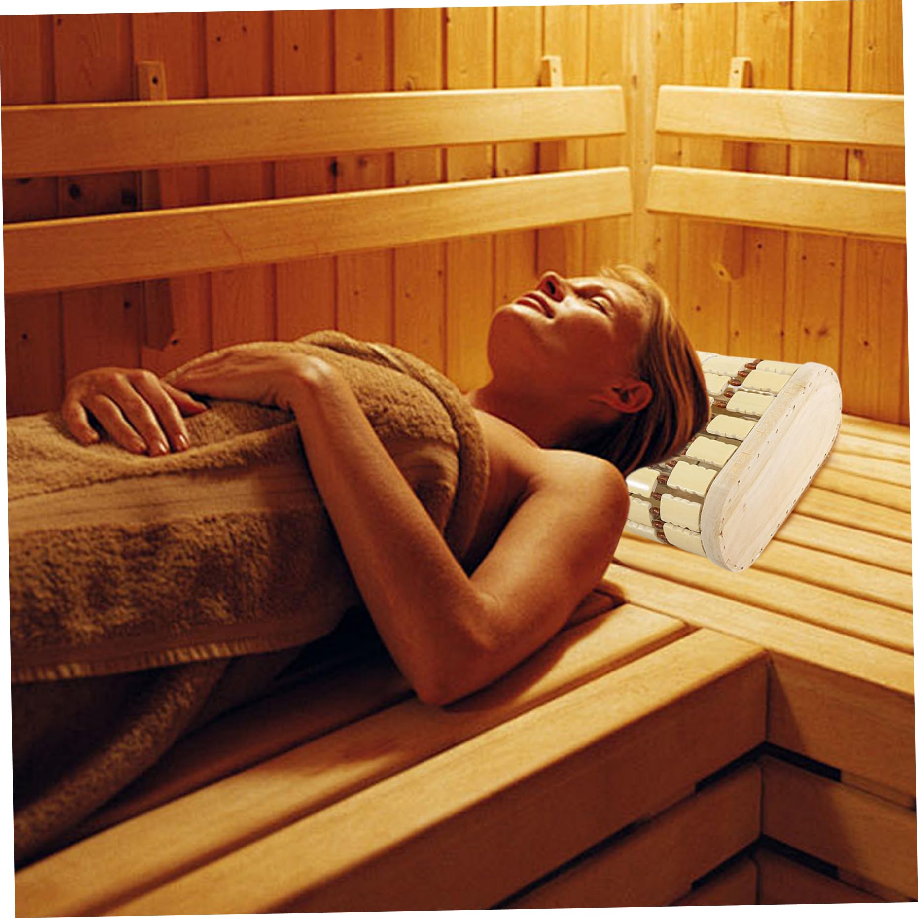 Oreiller de Sauna en Bambou Respirant 13.4x6.3 2 pièces Coussin de tête Portable et rafraîchissant pour hammam Spa Maison Bureau