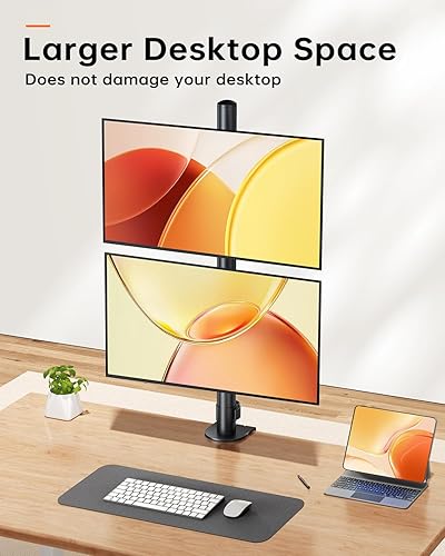 Miniatura 6 de H&C(hcck&Cllassp) Soporte de monitor doble para monitor de 13 a 27 pulgadas de ancho con brazo de escritorio de hasta 17.6 libras, soporte de