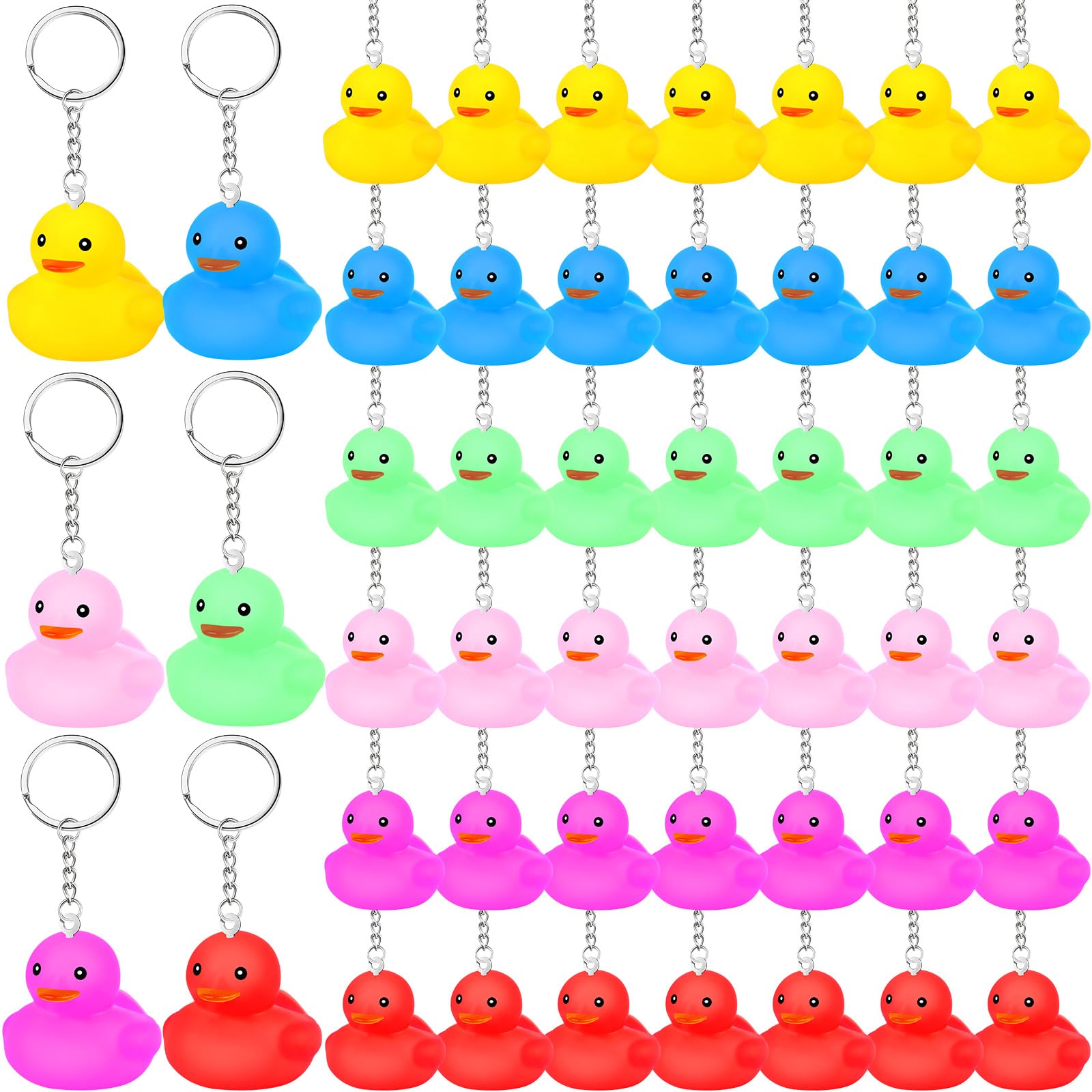 Deekin 72 Pcs Mini Rainbow Rubber Ducks Keychain Bulk Cruise Rubber Ducks Party Favor 3D Squeaky Duck Chains Colorful for Birthday Party Favors Gift Favor