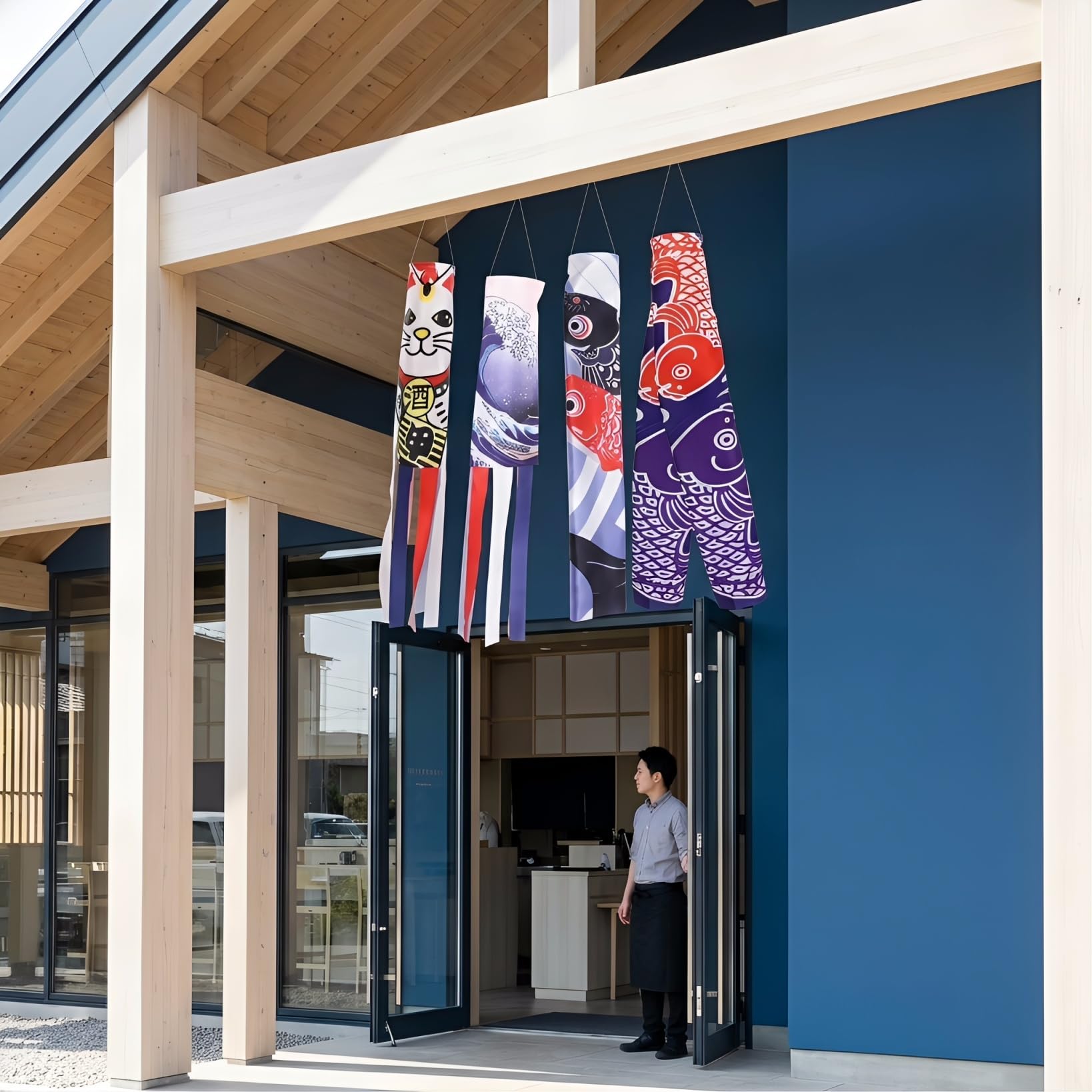 Lot de 4 Sacs à air pour Carpe - Drapeau - Drapeaux décoratifs - Décoration à Suspendre pour Jardin, Sushi, Bar, Restaurant