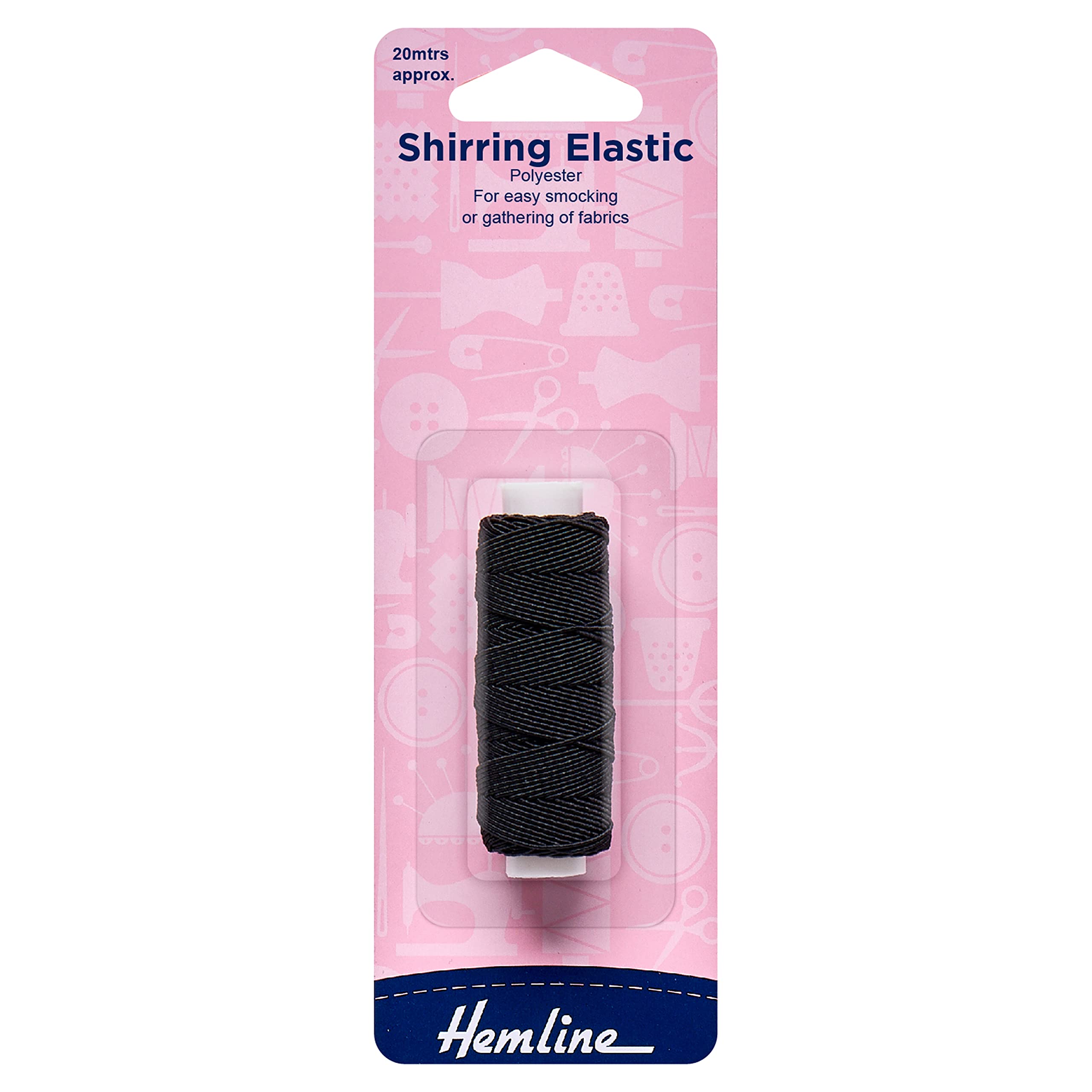 Hemline : Shirring Elastic: 20m x 0.75mm: Black (PACK OF 5)
