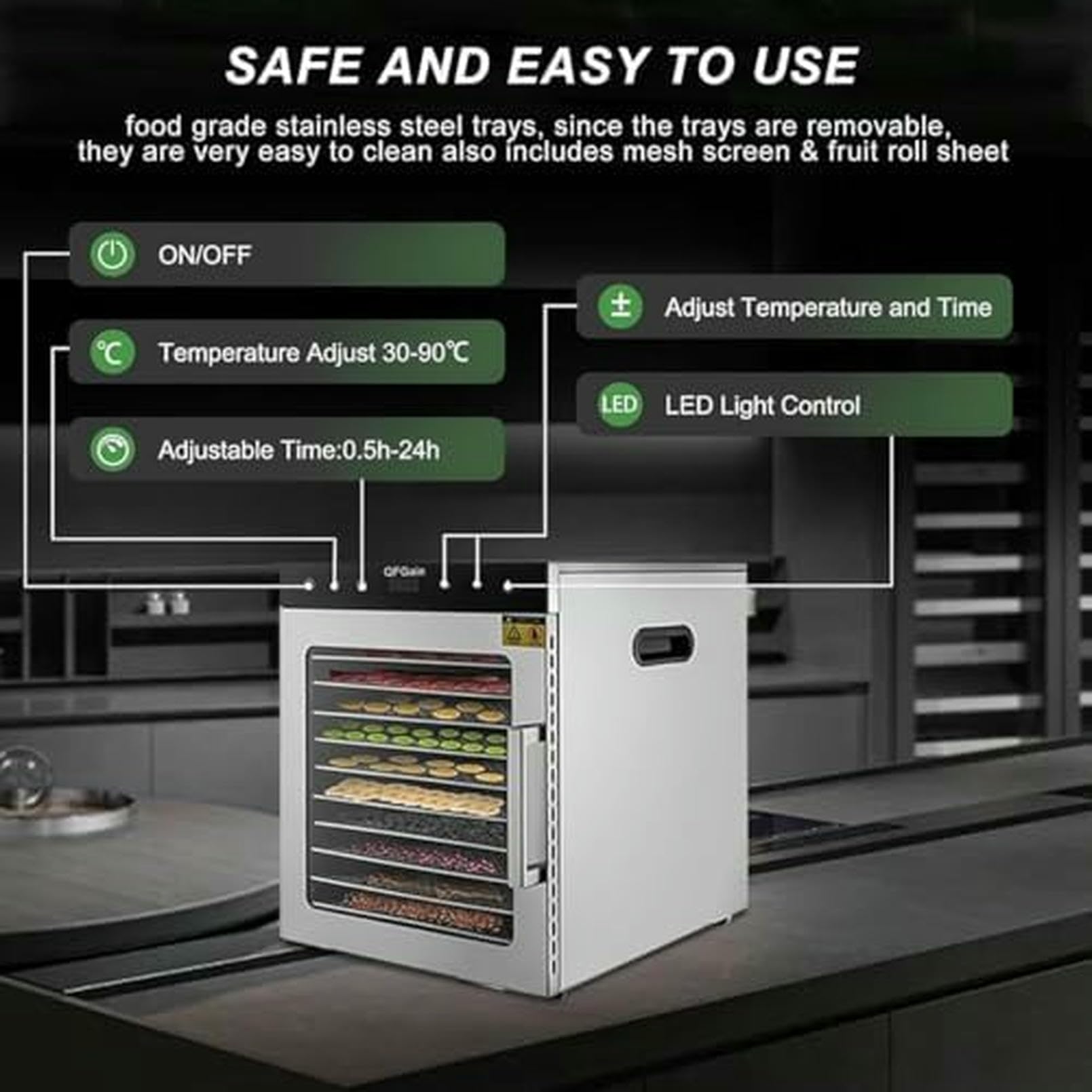 Essiccatore Di Congelamento Commerciale, Asciugatrice Disidratata Elettrica Da 1000 W, 10 Strati Deidratatore Alimentare Con Tempistica 0-24 H, Intervallo Di Temperatura 86 ℉ ~ 194 ℉ Per Verdure