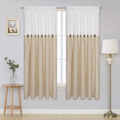 Miniatura 2 de Cortinas rústicas estilo bohemio, con bolsillo para cortinero, para decoración de sala de estar, dormitorio, mezcla de algodón, juego de 2 paneles,
