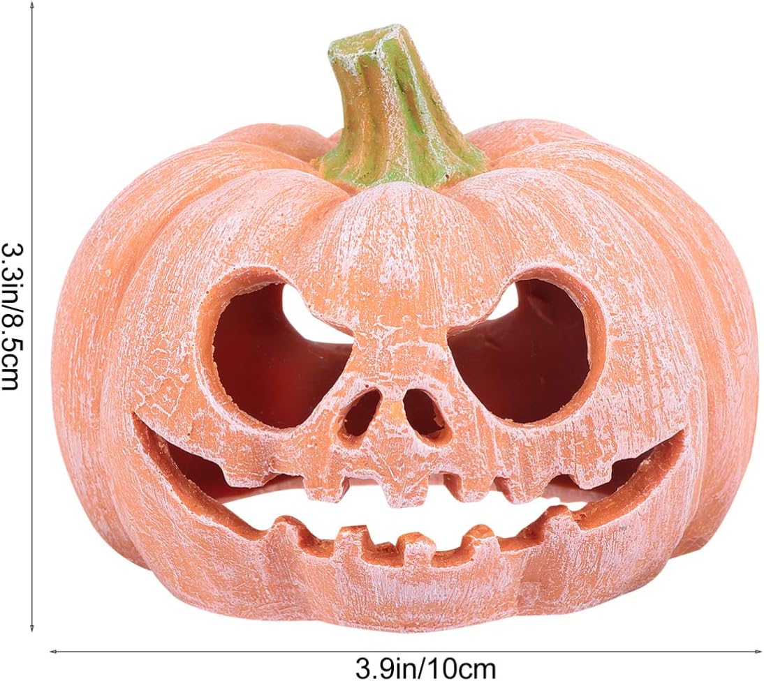 Ipetboom Reptile Hideout Cave Halloween Pumpkin Figurine - 1pc Resin Fish Tank Statue Small Hut Halloween Aquarium Decorations for Reptile Snake Lizards Turtles Frogs - 3.9x3.9x3.3in image 2