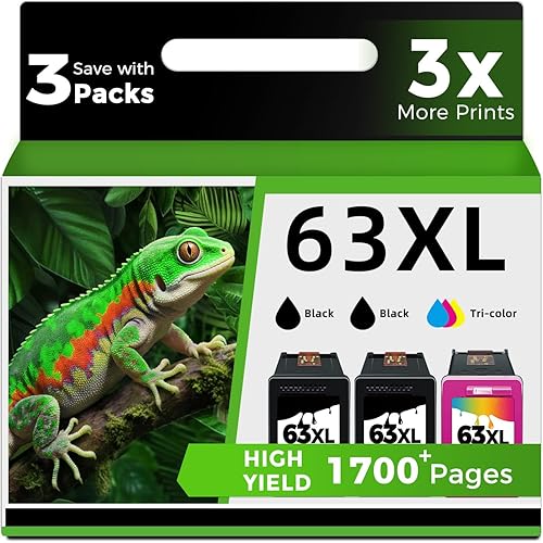 Paquete combinado de cartuchos de tinta 63XL (2 negros y 1 color, paquete de 3) de repuesto para HP Ink 63 XL HP63 a Envy 4520 4512 4510 Officejet