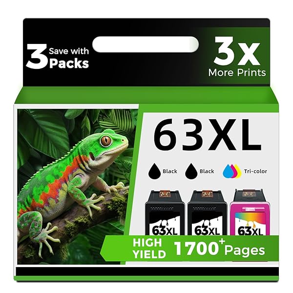 63XL Ink Cartridge Combo Pack (2 Black and 1 Color, 3-Pack) Replacement for HP Ink 63 XL HP63 to Envy 4520 4512 4510 Officejet 4650 5258 5200 3830 5255 4655 4652 5252 Deskjet 3630 3632 2132 Printer